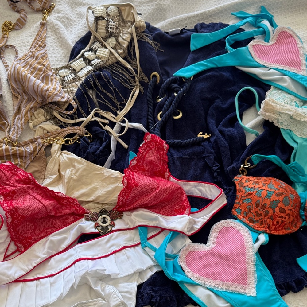 Fabric lot beach bunny bikinis tops bottoms vintage bottom cover up vintage old